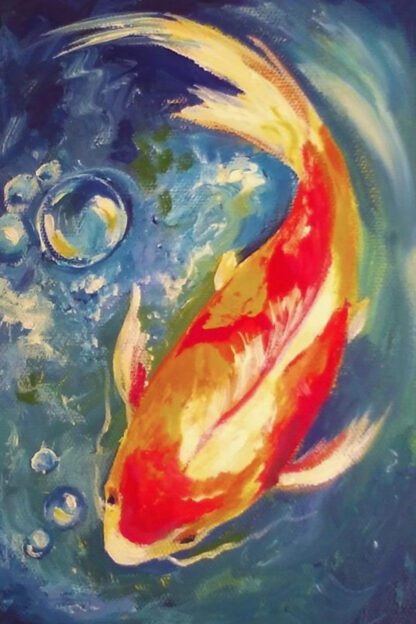 A painting of a colorful fish