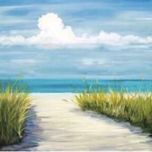 A painting of a path leading to the ocean.