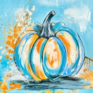 Abstract blue and orange pumpkin painting